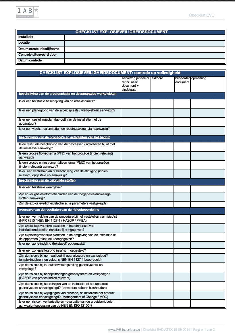 Checklist Explosieveiligheidsdocument – Webshop En E-learning IAB ...